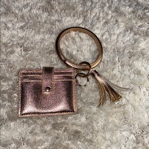 Metallic Rose Gold Keychain Wallet with Tassel
